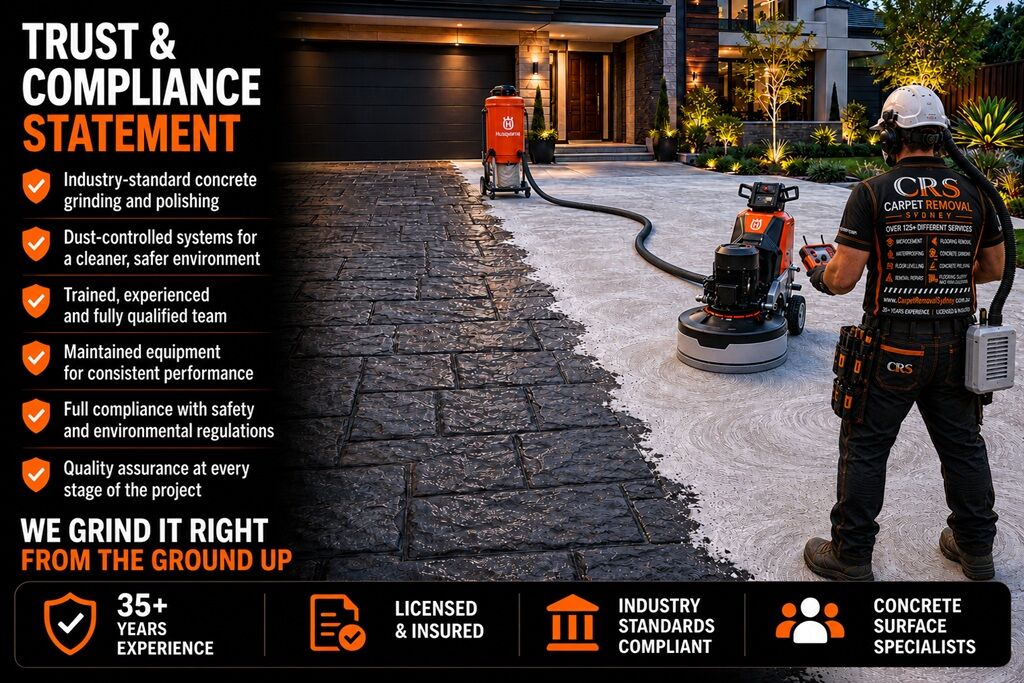 Concrete Grinding Service In Sydney - Concrete Grinding Sydney - Trust & Compliance Statement - Carpet Removal Sydney